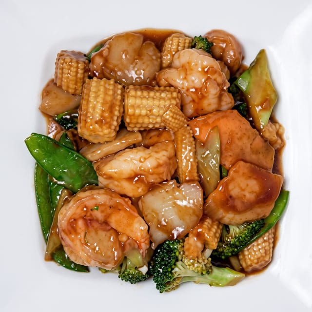 Jumbo Shrimp with Mixed Vegetables.